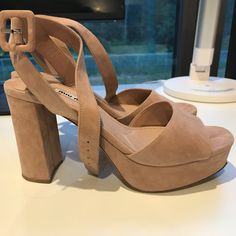 Brand New From Nordstrom Rack. Beautiful Nude Color. Only Tried In Store And Never Worn Out. It Didn't Come With Original Box When Purchased So I'll Provide Another Box For It. The Bottom Of Platforms Has Marks As They Have Been Tried In Nr, But Other Than That Is New. Size Us7/Eu37.5 Heel 4 Inch, Platform 1.25 Inch Miu Miu Open Heel Summer Heels, Miu Miu Open Heel Heels For Summer, Pink Suede Open Toe Heels, Miu Miu Sandals With Heel Strap, Miu Miu Sandals With Heel Strap And Open Heel, Miu Miu Sandals With Heel And Ankle Strap, Miu Miu Heels With Heel Strap For Summer, Miu Miu Summer Heels With Heel Strap, Miu Miu Summer Ankle Strap Heels