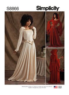 Beautiful and majestic knit costume dresses for misses and miss petite. These dresses are perfect for your next cosplay or fair event. Hooded Dress Sewing Pattern, Faire Dress, Elizabethan Dress, Petite Knit, Dress Corset, Costume Sewing Patterns, Period Outfit, Costume Patterns, Hooded Dress