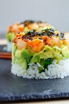 sushi with shrimp and avocado on rice