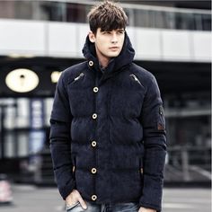 Stylish Windproof Padded Cotton Men’s Parka Jacket - Men's Hoodies & Jackets | Vivinch Casual Coat For Men, Jacket Coat Fashion, Mens Parka Jacket, Casual Winter Coat, Men Winter Jacket, Men Parka, Coat For Men, Coat Trends, Mens Parka