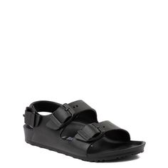 Big kid comfort sized down for smaller feet, it's the new Milano EVA Sandal from Birkenstock! Ready for whatever the season brings, the Milano EVA Sandal features one-piece EVA construction with adjustable buckle straps, contoured footbed, and du Casual Sandals With Buckle Closure And Adjustable Fit, Comfortable Black Slides With Buckle Closure, Casual Sport Sandals With Adjustable Fit, Black Slides With Adjustable Strap For Spring, Adjustable Double Strap Casual Slides, Casual Adjustable Double Strap Slides, Black Sport Sandals With Adjustable Strap For Vacation, Black Sandals With Buckle Closure For Outdoor Activities, Black Sport Sandals With Buckle Closure For Vacation