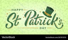 happy st patrick's day greeting card with green hat and shamrock leaf pattern background