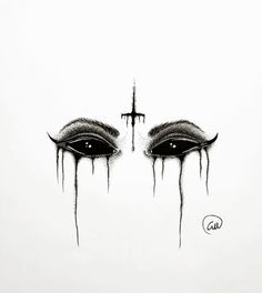 an artistic drawing of two eyes with dripping blood on the upper part of each eye