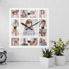 a clock that has photos on it with the words besoie written in black