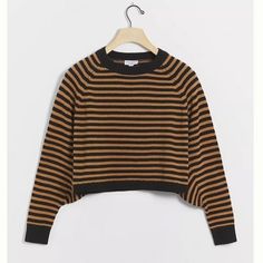 Anthropologie Current Air Aleta Cozy Striped Cropped Pullover Crewneck Sweater S New With Tags Eye-Catching Stripes And A Cropped Hem Make This Pullover A Staple For Breezy Days And Evenings. Size: Small Cropped Hem Pullover Styling 60% Cotton, 40% Acrylic Dry Clean Dimensions From Website: 18"L Smoke-Free, Pet-Free Current Air Aleta Sweater Striped Cropped Brown Crew Neck Cropped Winter Sweater, Brown Winter Cropped Crew Neck Sweater, Brown Crew Neck Cropped Sweater For Winter, Chic Brown Cropped Long Sleeve Sweater, Brown Cropped Crew Neck Sweater For Fall, Cozy Brown Cropped Long Sleeve Sweater, Cozy Brown Long Sleeve Cropped Sweater, Brown Top With Ribbed Cuffs For Fall, Brown Tops With Ribbed Cuffs For Fall