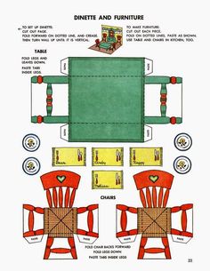 a paper table and chairs with instructions to make it