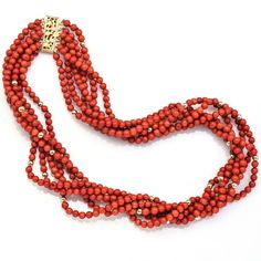 Weight: 67.7 Grams Stone: Red Coral, 4 mm Length: 17 Inches Hallmark: 14/20 Item #: BR-213-120919-25 Elegant Multi-strand Red Coral Beaded Necklaces, Elegant Multi-strand Red Coral Jewelry, Elegant Red Coral Jewelry With Faceted Beads, Luxury Red Necklace With Polished Beads, Elegant Red Coral Beaded Necklace With Faceted Beads, Elegant Red Coral Jewelry With 8mm Beads, Elegant Red Rondelle Beads, Elegant Hand-strung Red Beaded Necklaces, Elegant Single Strand Red Beads