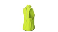 the vest is bright green and has zippers at the front, along with an inner pocket for storage