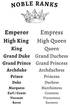 the noble rank list is shown in black and white