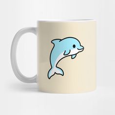 a coffee mug with a cartoon dolphin on the front and bottom part of it's body