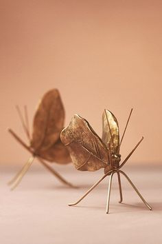 two golden butterflies sitting on top of each other