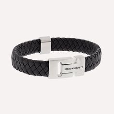 Black leather bracelet for men with stainless steel clasp Classic Engraved Leather Bracelet, Classic Leather Bracelet With Stainless Steel Clasp, Modern Leather Bracelet With Stainless Steel Clasp For Business, Luxury Leather Business Jewelry, Classic Leather Bracelets With Engraving, Classic Engraved Leather Bracelets, Classic Leather Bracelets For Everyday, Modern Black Leather Bracelet For Gift, Luxury Leather Bracelets For Business