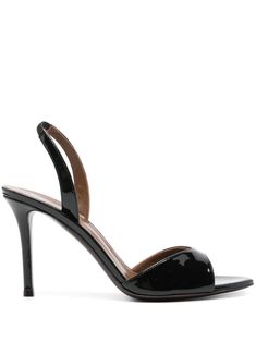 black calf leather patent finish elasticated slingback strap almond open toe branded leather insole 95mm stiletto heel leather outsole Loafer Mules, Iconic Bags, Demi Fine Jewelry, Blue Sandals, Summer Beach Wear, Flat Boots, Fine Earrings, Ballet Flat Shoes, Pump Sandals