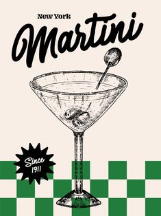 an advertisement for a martini drink on a checkered tablecloth with the words new york martini