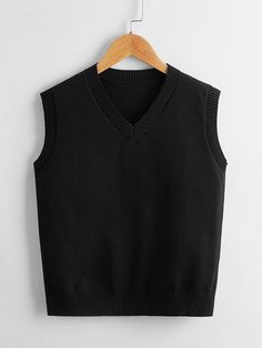 Black Vest Outfit, Plain Sweaters, Black Jumper, Solid Sweaters, Pullover Outfit