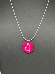 Margot necklace made by AIRJewelryStudio Iridescent / pink necklace / Epoxy / heart necklace / Barbie necklace Pink Pendant Charm Necklace, Pink Necklace With Adjustable Chain As A Gift, Open Heart Jewelry For Valentine's Day Jewelry Making, Pink Metal Jewelry With Adjustable Chain, Pink Heart Pendant Jewelry For Party, Pink Round Necklace For Valentine's Day, Pink Heart Charm Round Pendant Jewelry, Pink Necklaces With Lobster Clasp For Gift, Pink Necklace With Lobster Clasp For Gift