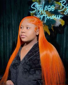 Orange Wigs For Black Women, Wig With Braid, Orange Wigs, Black Hair Protective Styles, Wigs Hairstyles, Orange Wig, Teenage Hairstyles, Braided Hairstyles For Black Women Cornrows, Frontal Wig Hairstyles