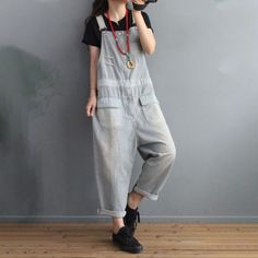 Comfortable, One of Kind. Overalls online shop,|Street|Denim|Striped|Full Length|Button|Pullover|Loose|Female|Light Blue|One Size|Spring/Fall|Hand Wash Casual Relaxed Fit Overalls With Buttons, Casual Striped Overalls With Pockets, Striped Cotton Overalls For Spring, Spring Striped Cotton Overalls, Loose Overalls, Cotton Overalls, Denim Patterns, Casual Stripes, Loose Pants