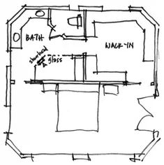 the floor plan for a bathroom with two sinks and a shower stall, which is drawn in black ink