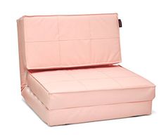 a pink couch with an open seat cushion