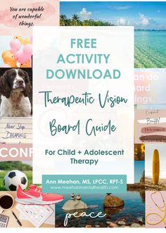 Check out this free guide for an interactive way to set goals and create hope for the future! Turn vision boarding into action boarding in this child and adolescent therapy activitiy! Vision Therapy Activities, Child Therapy Activities, Play Therapy Room, Adolescent Therapy, Therapy Rooms, Action Board, Vision Boarding, Creating A Vision, Therapy Activity