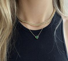 14k over sterling 2 necklace set 16-18 inch Elegant Green Necklace With Paperclip Chain, Green Cable Chain Necklace For Gift, Green Chain Necklace With Adjustable Chain, Green Jewelry With Delicate Chain For Layering, Everyday Green Jewelry With Clavicle Chain, Everyday Green Chain Necklace, Everyday Green Adjustable Chain Necklace, Green Dainty Jewelry For Valentine's Day, Trendy Green Heart-shaped Jewelry