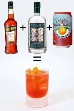 three different types of alcohol are shown in this image, one is orange and the other has