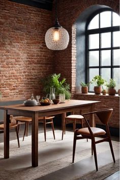 Rustic dining room softened with botanical wallpaper Brick Around Windows, Affordable Wallpaper, Windows Interior, Brick Wall Texture, Dining Room Cozy, Dining Room Wallpaper, Dining Room Makeover, Rustic Dining Room, Trendy Patterns