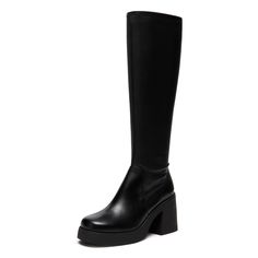 PRICES MAY VARY. Black knee high boots heel height: 8.2cm/3.25", platform height: 2.54cm/1", shaft height: 36cm/14.17", elastic opening: 37cm/14.57in Premium veagn leather upper and soft microfiber fabric lining, the cushioned padded insole can rest assured. Round-toe chunky block heel boots feature side zipper closure with stretch gore closure, easy to put on and take off. Designer style, suitable for you to wear on a variety of occasions such as daily casual, formal business ,holiday and so on. Dsevht Response: Any questions, please feel free to contact us. We will respond to you within 12 working hours. 70s Gogo Boots, High Boots For Women, Black Leather Knee High Boots, Burgundy Boots, Boots Heel, Leather Knee High Boots, High Heel Boots Knee, Black Knee High Boots, Dress Boots