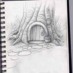 a drawing of a tree house in the woods