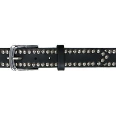 Make a bold statement with this studded leather belt! Its unique design features black leather material that's embossed with metal studs for a fashionable and comfortable look. Transform any outfit with this timeless piece. Edgy Leather Belts With Belt Loops, Edgy Leather Belt, Black Leather Belt With Rivets, Black Leather Belts With Rivets, Black Leather Belt With Edgy Style, Black Punk Belt With Rivets, Trendy Black Leather Belt Buckles, Trendy Black Leather Belt Buckle, Trendy Black Belts With Rivets