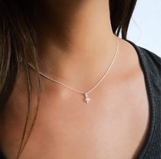 "Beautiful dainty necklace with a tiny Zirconia north star Charm. Dainty Minimalist necklace for women. ◾ Length - 15\" + 2\" Extender chain ◾ Material - Sterling silver chain 10mm Cubic Zirconia north star pendant - 2-micron silver plated ◾ Safe to use in regular water ◾ Handmade and finely detailed necklace, made with high-quality material ◾ For Care Instructions, Shipping, and Returns Info click here: https://www.etsy.com/il-en/shop/annikabella#more-section" North Star Pendant, North Star Necklace, Star Necklace Silver, Silver Necklace Set, Detailed Necklace, Gold Armband, Star Pendant Necklace, Celestial Jewelry, Chic Jewelry