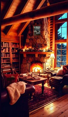 a living room filled with furniture and a fire place in the middle of a room