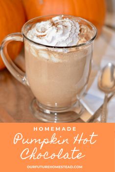 homemade pumpkin hot chocolate in a glass mug