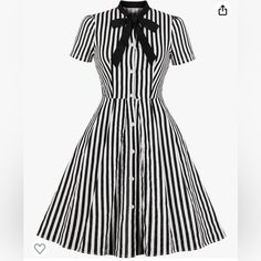 Nwot Brand New, Never Worn. Perfect Condition. Fitted Striped Shirt Dress With Buttons, White Retro Dress With Button Closure, Retro Striped Dresses With Buttons, Retro Button-up Dresses With Buttons, Amazon White Fitted Dress, Striped Retro Dresses With Buttons, Amazon Black Fitted Dress, Striped Mini Dress With Buttons, Striped Mini Dresses With Buttons