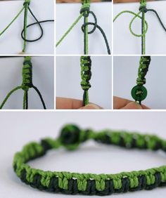 how to make a macrame bracelet with green and black thread, step by step