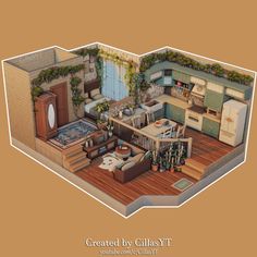 a model of a kitchen and living room in a house