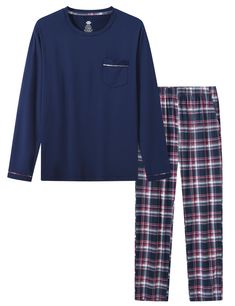 PRICES MAY VARY. 【Material 】91% Polyester, 9% Spandex. Lightweight, soft fabric with good elasticity and moisture wicking. 【Soft & Comfortable】Lounge sleepwear sets is made for smooth soft hand feel,skin-friendly,and tag-free label for added comfort.make you enjoy your all night. 【Features】The mens soft pj set is designed as crewneck, one chest pocket, elastic waistband with adjustable drawstring and two side pockets Plaid Pajama Pants,without fly front,make your moving freely. 【Occasion】Men's p Pajamas Plaid, Lounge Sleepwear, Mens Pjs, Party Hotel, Men's Pajamas, Shirts And Pants, Plaid Set, Lazy Weekend, Plaid Pajama