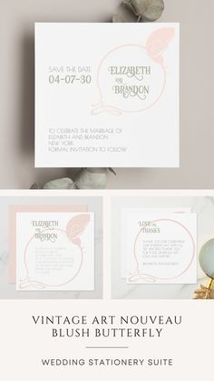 the wedding stationery suite is designed to look like an art nouveau