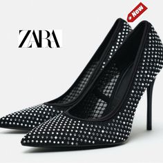 Zara Black Rhinestone Jewelled Embellished Hotfix Pointed Toe Mesh Stiletto Heel Size 9 New With Tag Excellent Condition Perfect For Christmas Party, Wedding Guest, New Year’s Eve, Valentine’s Day, Vegas, Clubwear, Formal Events, Date Night, Cocktail Party Or Any Other Special Occasion. May Be Slight Difference In Colour Due To Lighting. Measurements Are Approximate, Are A Courtesy To The Buyer & Do Not Guarantee Fit. Bundle More Through My Closet To Save On Shipping. New To Poshmark? Earn $15 W Rhinestone Shoes With Dress, Sparkly Wedding Shoes Black, Bedazzled Shoes Black, Dismond Shoes, Heels For New Years Eve, Sequins Dress Shoes, New Year Eve Shoes, Zara Shoes, Black Rhinestone