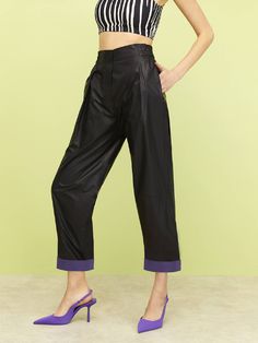 High-waisted cuffed pants with elastic waistband. Side and back pockets. Waterproof fabric.100% PolyesterHand Wash Cold; Do Not Tumble Dry; Iron Low; Dry CleanDo Not BleachSize Guide: Size Waist Hip Thigh Ankle Inseam Lenght XS 70 92 54 36.5 82 110.5 S 72 96 58 38.5 82 111 M 76 100 62 40.5 82 111.5 L 80 104 66 42.5 82 112 XL 84 108 70 44.5 82 112.5 About The Brand: NOCTURNE offers trend-led styles for women. Each collection features classic pieces updated with exciting prints, top-quality fabric Urban Wide-leg Pants With Multiple Pockets, Urban High-waist Pants With Hip Pockets, Urban Style Wide-leg Pants With Elastic Waistband, Nylon Wide-leg Pants With Pockets, Chic High-waist Parachute Pants With Side Pockets, Classic Suit, Cuffed Pants, Trending Today, Waterproof Fabric