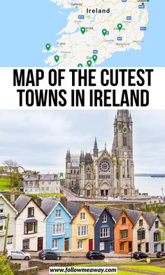 a map with the names of towns in ireland and an image of a castle on top