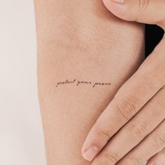 a woman's arm with a tattoo that reads, proud your peace