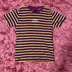 10/10 Condition Never Worn Before Trendy Striped T-shirt With Letter Print, Trendy Striped Tops With Letter Print, 90s Inspired Yellow Cotton Top, Yellow 90s Inspired Tops For Summer, 90s Inspired Yellow Summer Tops, Yellow Cotton Top, 90s Inspired, Odd Future Clothes, Womens Tops, Yellow