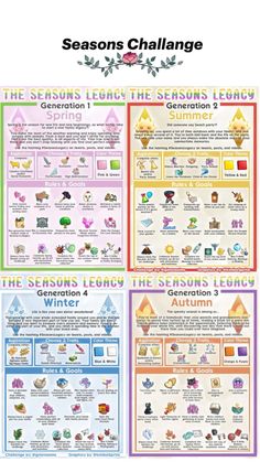 the seasons's lessons poster is shown in four different colors and sizes, including one with