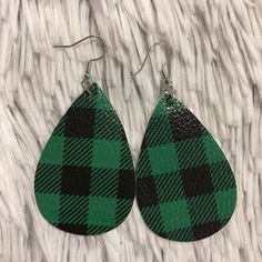 Faux Leather Green Buffalo Plaid Earrings Design On Both Sides Hypoallergenic And Lightweight Buffalo Plaid Beaded Earrings, Buffalo Plaid Earrings, Green Buffalo Plaid, Plaid Earrings, Lion Earrings, Gold Candy, Football Earrings, Akoya Pearl Earrings, Silver Star Earrings