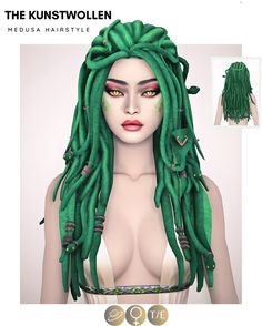 an image of a woman with green dreadlocks