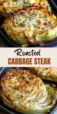 roasted cabbage steak in a cast iron skillet