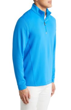 Get outside in this sleek, stretchy pullover featuring lightweight double-knit fabric that wicks moisture and offers built-in sun protection. 28 1/2" length (size Medium) DryTec moisture-wicking fabric dries quickly to keep you cool and comfortable Smooth flatlock seaming won’t rub or irritate UPF 50+ protects against the sun's harmful rays Reflective tape trim at zip enhances visibility in low light or at night Quarter-zip placket Mock neck Long sleeves 90% polyester, 10% spandex Machine wash, Reflective Tape, Quarter Zip Pullover, Double Knitting, Moisture Wicking Fabric, Quarter Zip, Nordstrom, Long Sleeve, Fabric