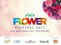 an advertisement for a flower festival with flowers in the center and colorful lettering on it